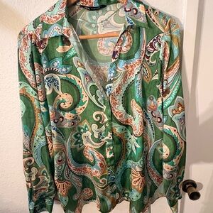 Zara Green Paisley Button Down Shirt